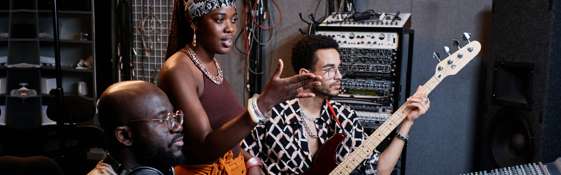 a band making a music at the studio